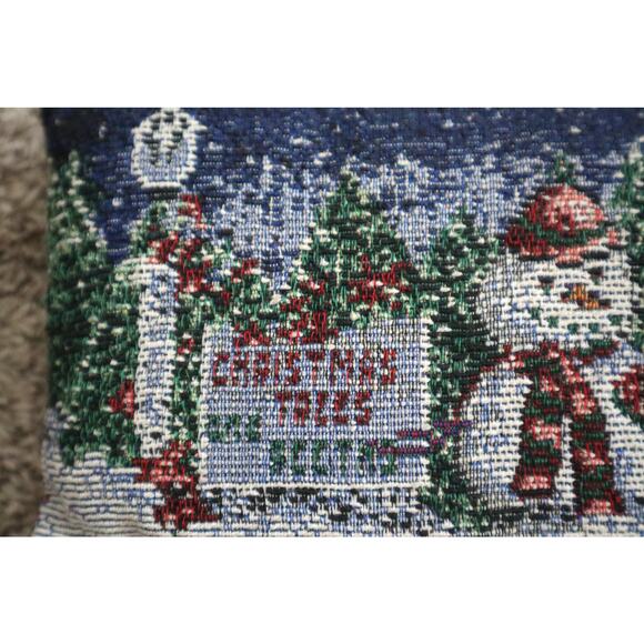 Vintage Snowman Santa Christmas Tree Pillow Winter Tapestry Handmade 11.5x7.5 - Picture 2 of 6